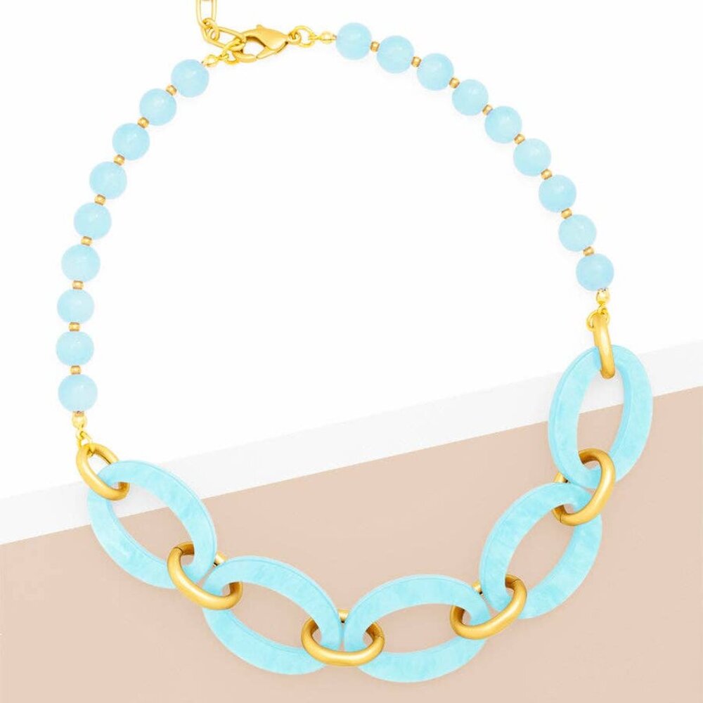 Resin Glassbead Oval Link Collar Necklace